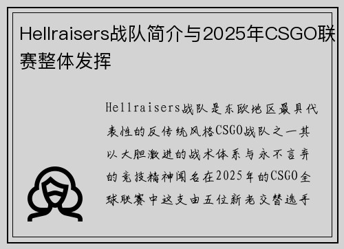 Hellraisers战队简介与2025年CSGO联赛整体发挥